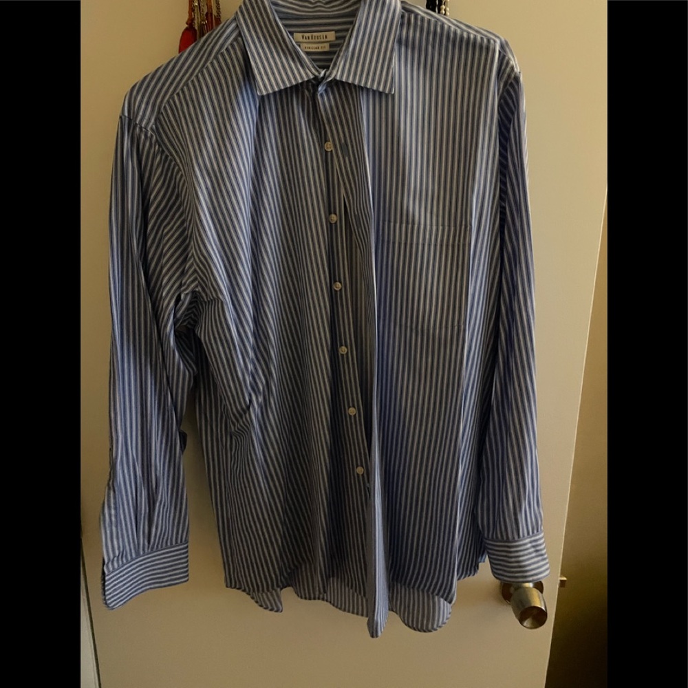 Vanheusen Blue and white Vertical Stripe Dress Shirt Size 17.5 (34/35)